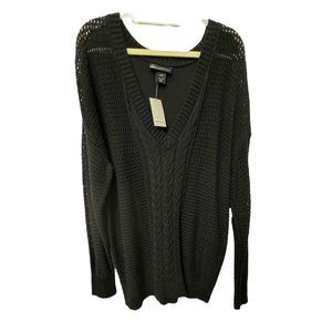Women's 18/20 Lane Bryant Black Cotton Cable Knit Long Sleeve Sweater